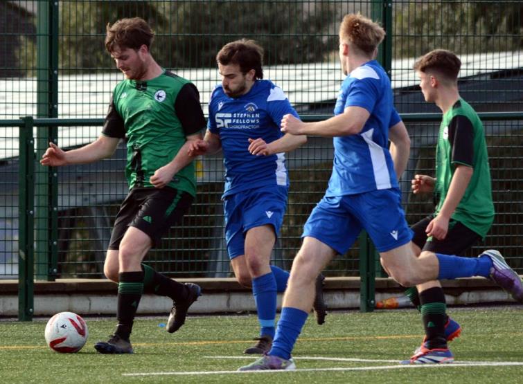 Andrew John closes to stop Narberth in their tracks. Picture Gordon Thomas